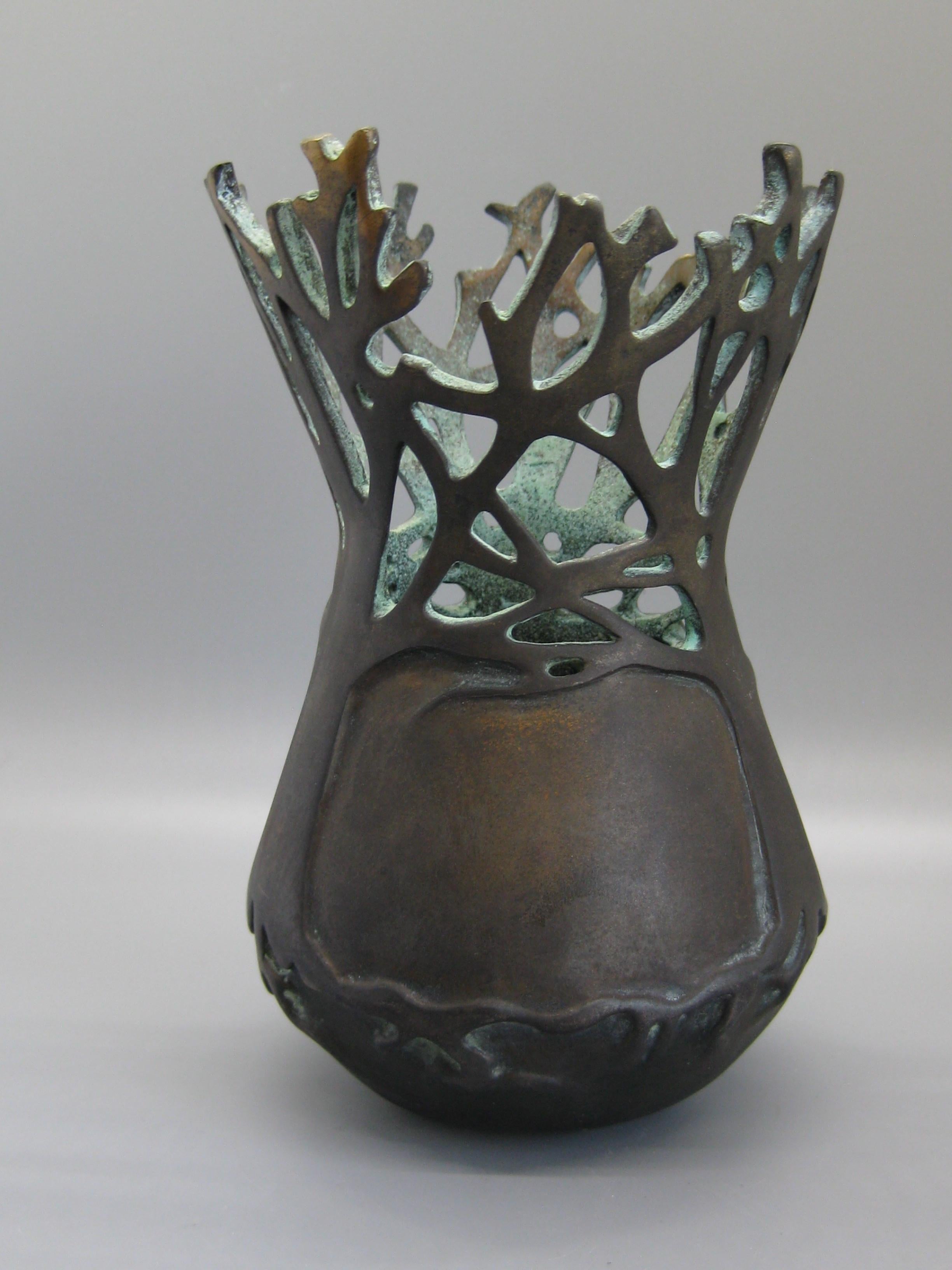 2001 Carol Alleman Organic Midcentury Bronze Vase Vessel Sculpture Limited 75 For Sale 4