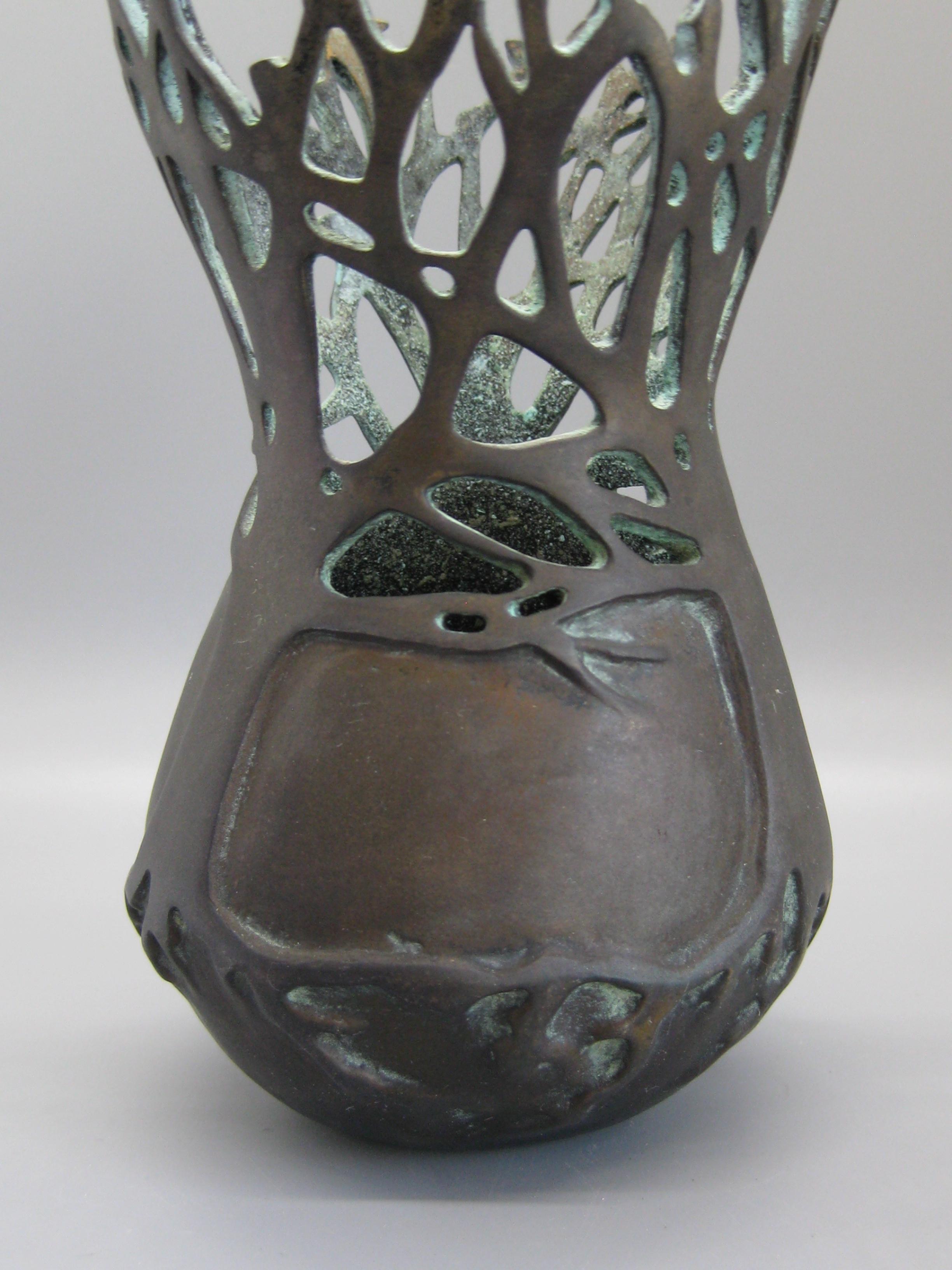 American 2001 Carol Alleman Organic Midcentury Bronze Vase Vessel Sculpture Limited 75 For Sale