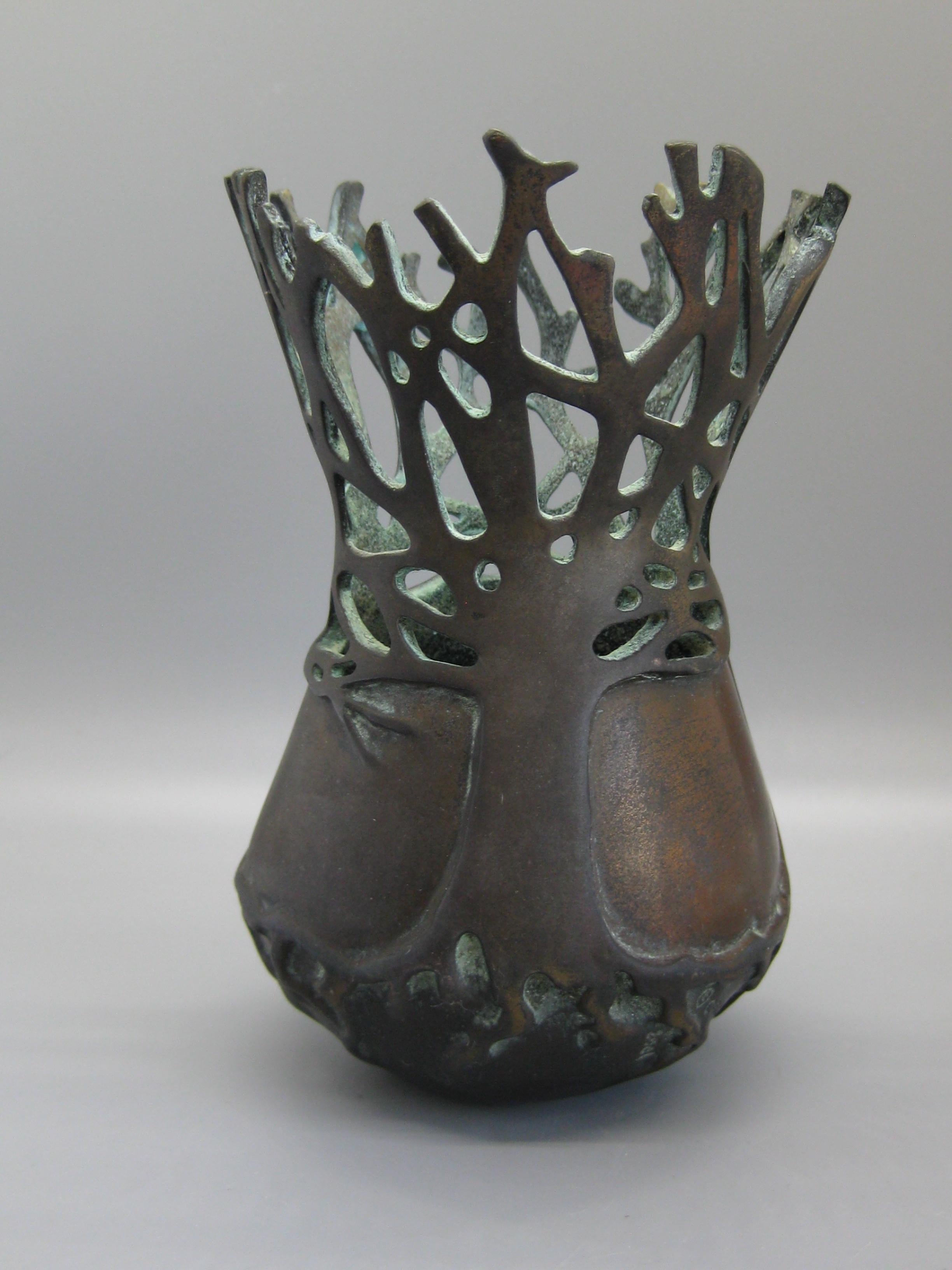 Hand-Crafted 2001 Carol Alleman Organic Midcentury Bronze Vase Vessel Sculpture Limited 75 For Sale