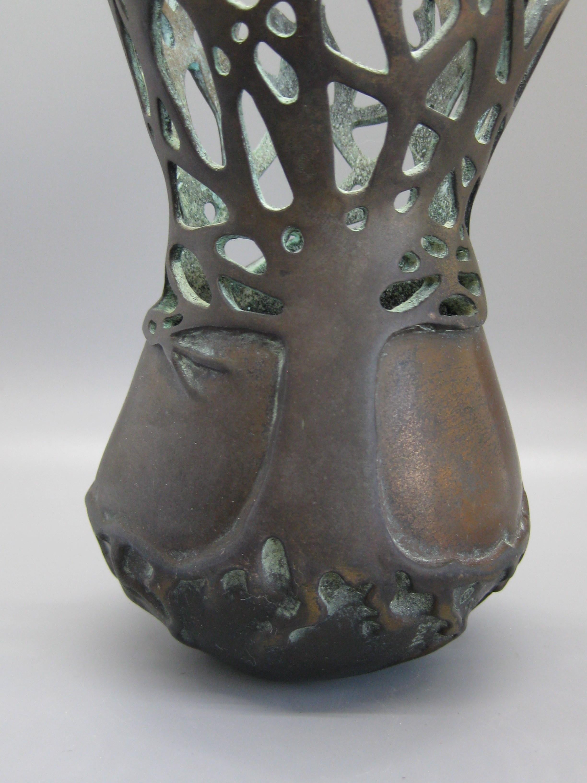 Contemporary 2001 Carol Alleman Organic Midcentury Bronze Vase Vessel Sculpture Limited 75 For Sale