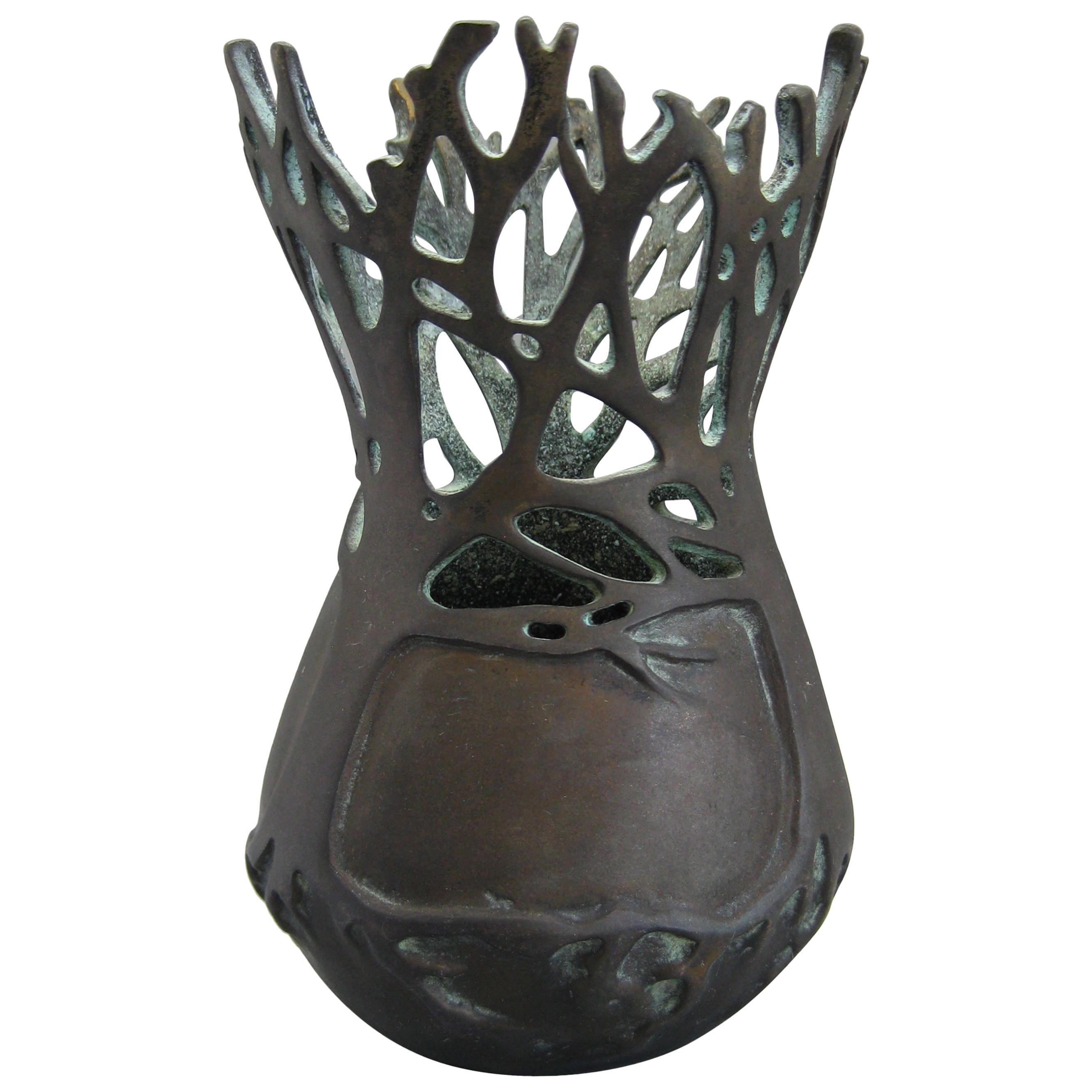 2001 Carol Alleman Organic Midcentury Bronze Vase Vessel Sculpture Limited 75 For Sale