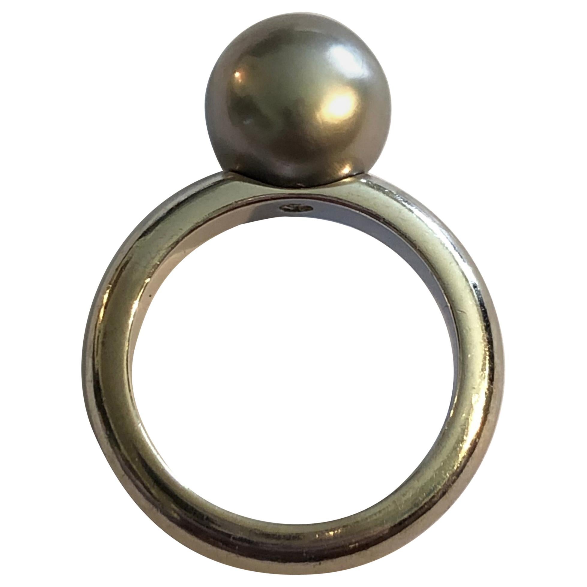 2001 Cartier Himalaya Ring Black Pearl White Gold Bague Perle Noir or Gris, Box