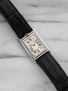 2001 Cartier Tank Basculante 2390 Edelstahl weißes römisches Zifferblatt manuell 25 mm