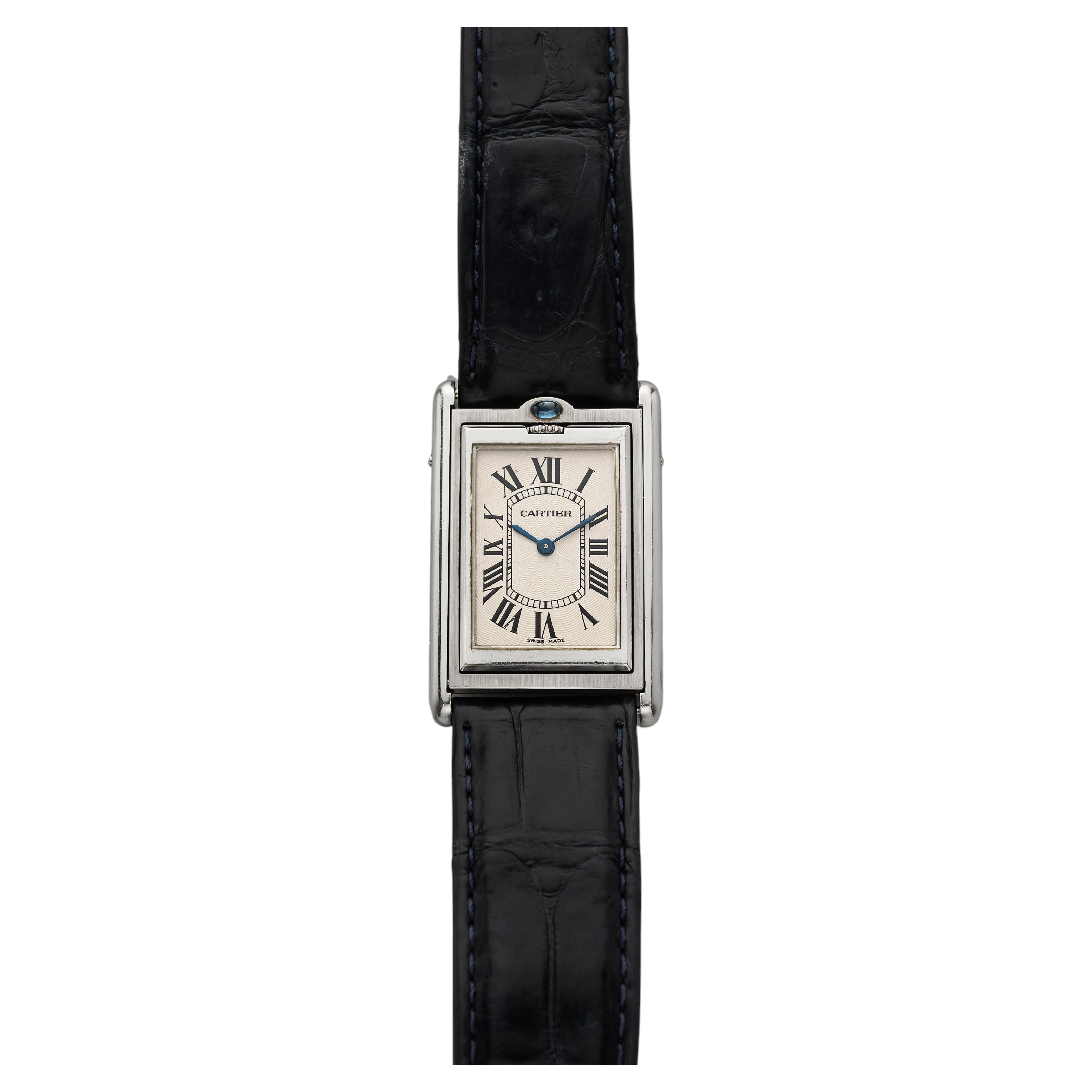 2001 Cartier Tank Basculante 2390 Acier inoxydable Blanc Cadran romain Manuel 25 mm en vente