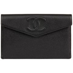 2001 Chanel Black Caviar Leather Timeless Pouch Wallet