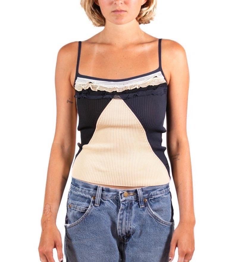 White 2001 Chanel Black & Cream Rayon Top For Sale