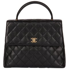 2001 Chanel Black Quilted Caviar Leather Classic Kelly