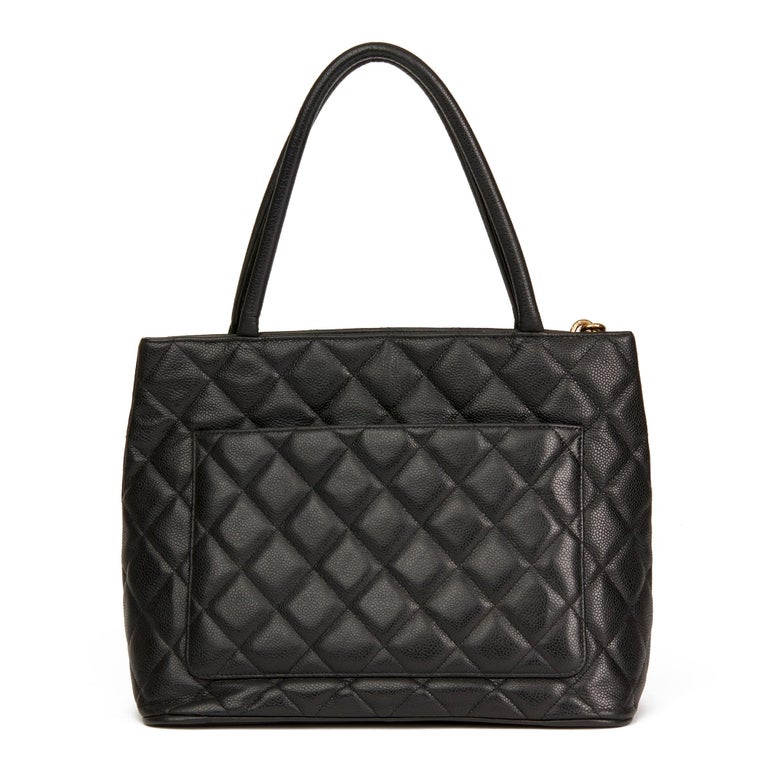 2001 Chanel Black Quilted Caviar Leather Medallion Tote at 1stDibs