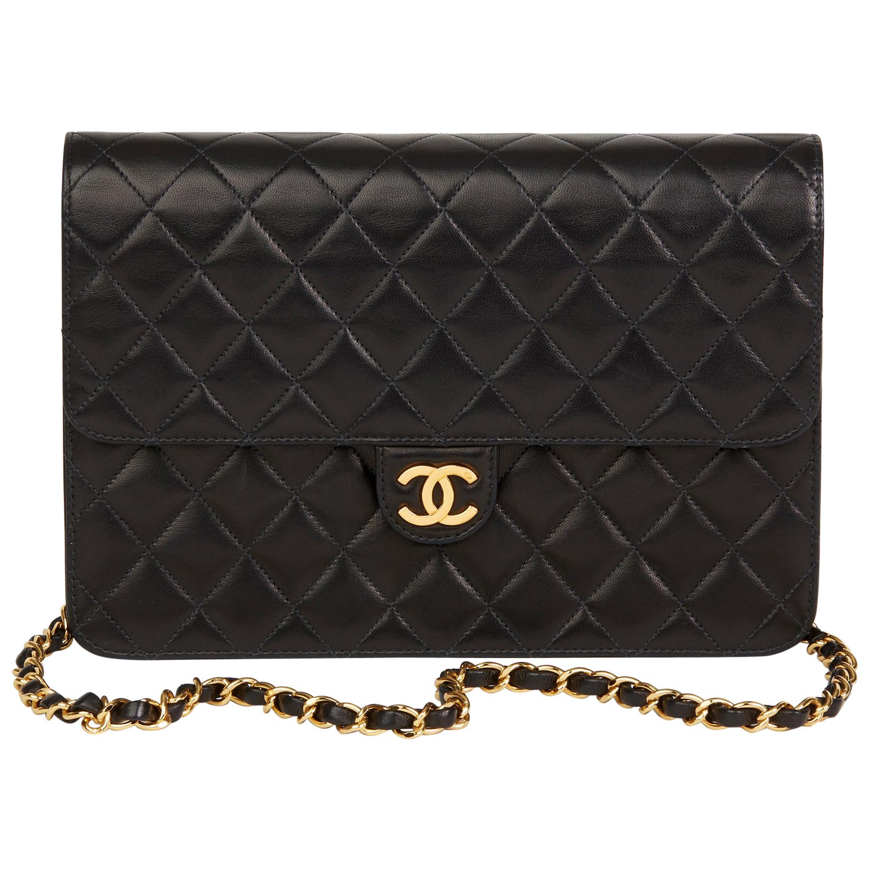 2001 Chanel Black Quilted Lambskin Vintage Medium Classic Single Flap Bag