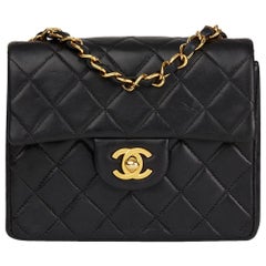 2001 Chanel Black Quilted Lambskin Vintage Mini Flap Bag
