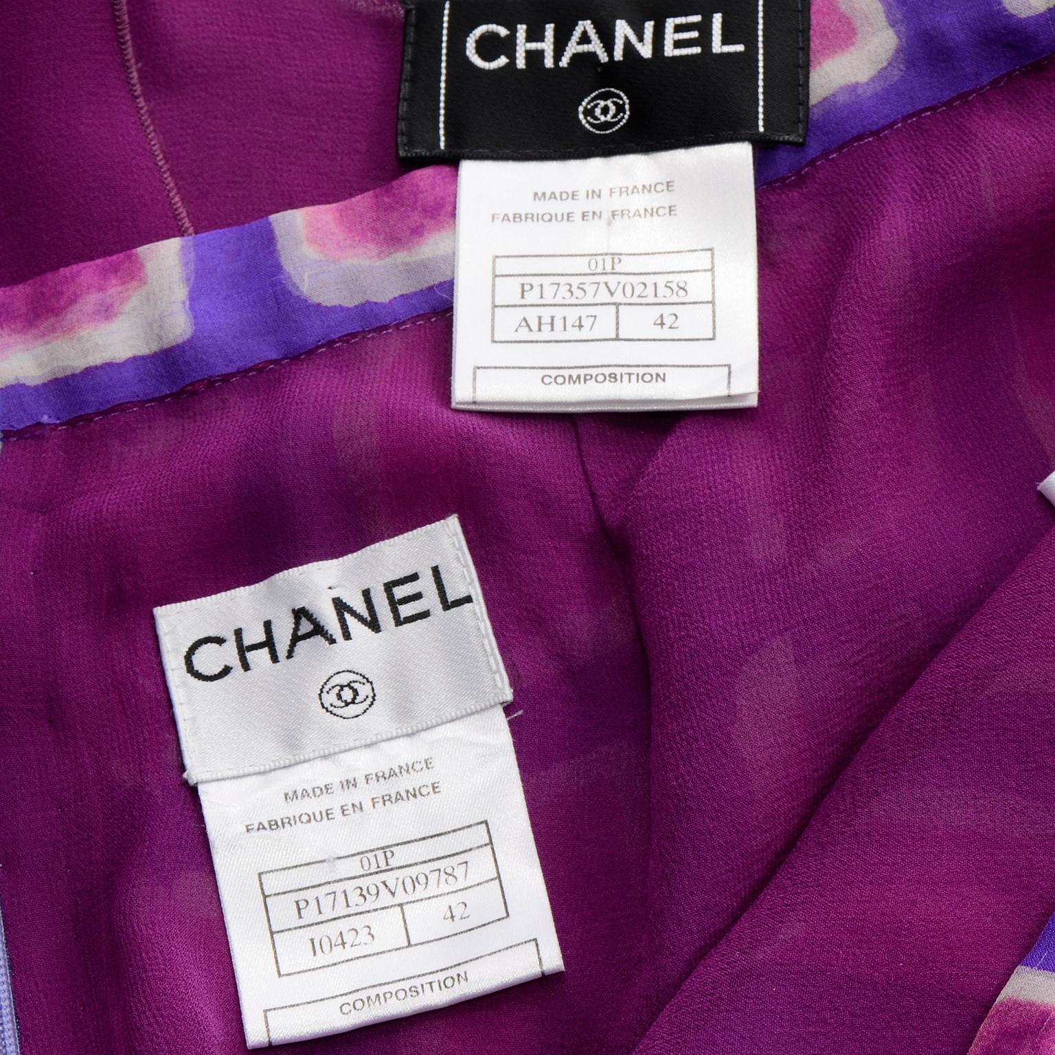 2001 Chanel CC Logo Monogram Purple & Raspberry Pink Silk Skirt W Sleeveless Top 7