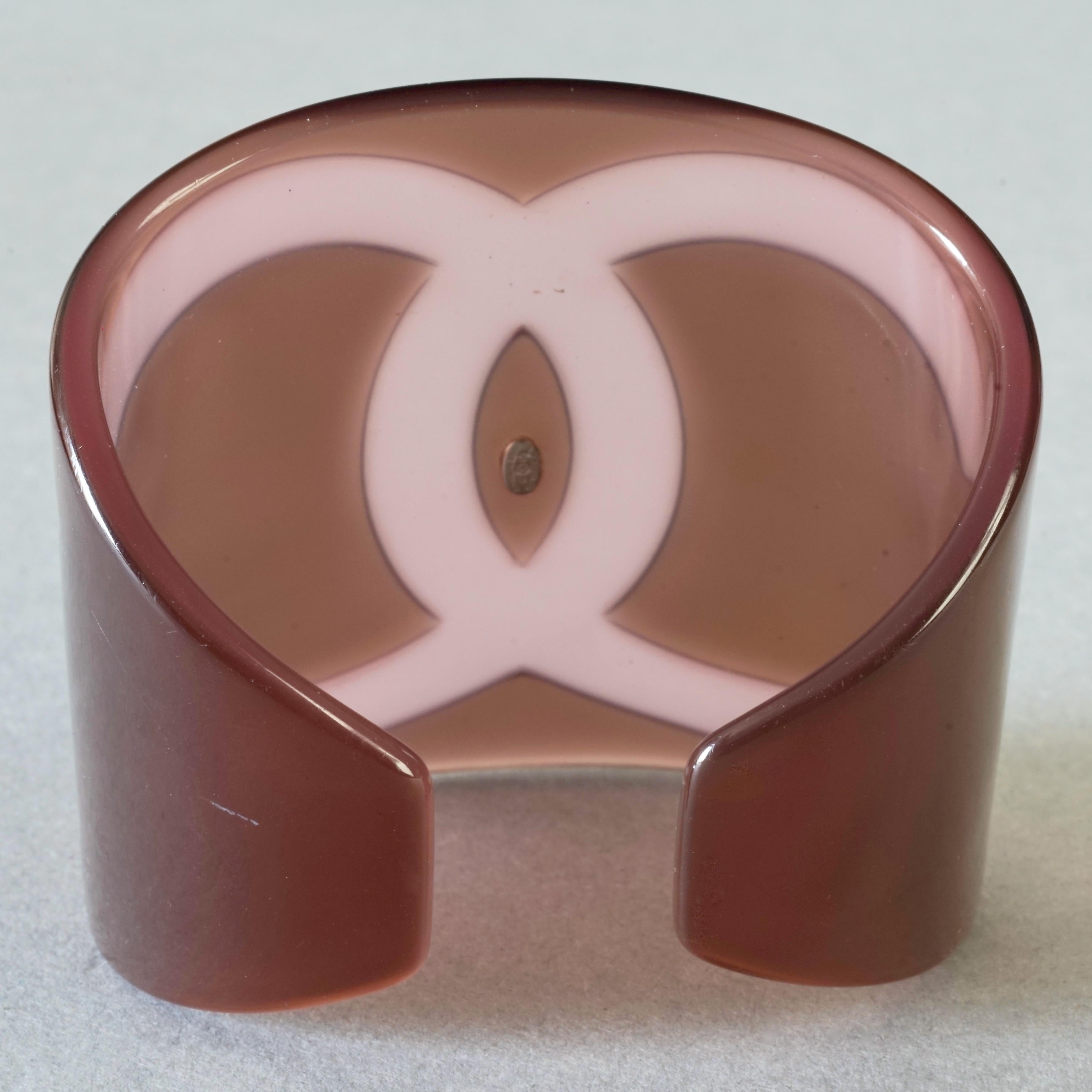 2001 CHANEL CC Logo Perspex Wide Cuff Bracelet For Sale 2