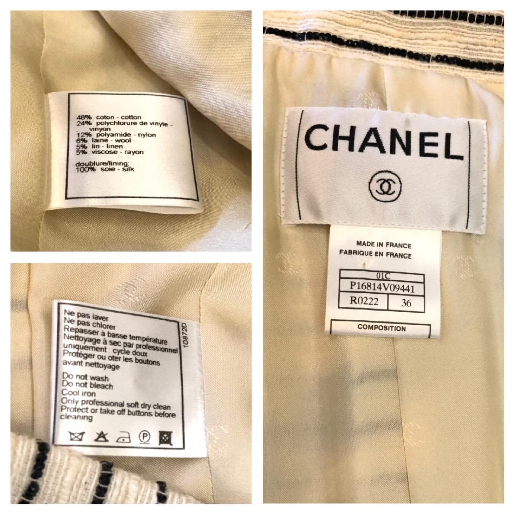 2001 CHANEL Ivory Tweed Sequined Stripe Jacket FR36 In Excellent Condition In Bangkok, TH