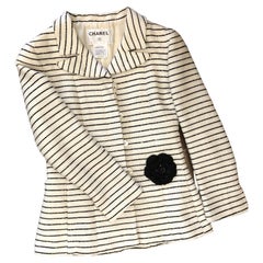 2001 CHANEL Ivory Tweed Sequined Stripe Jacket FR36