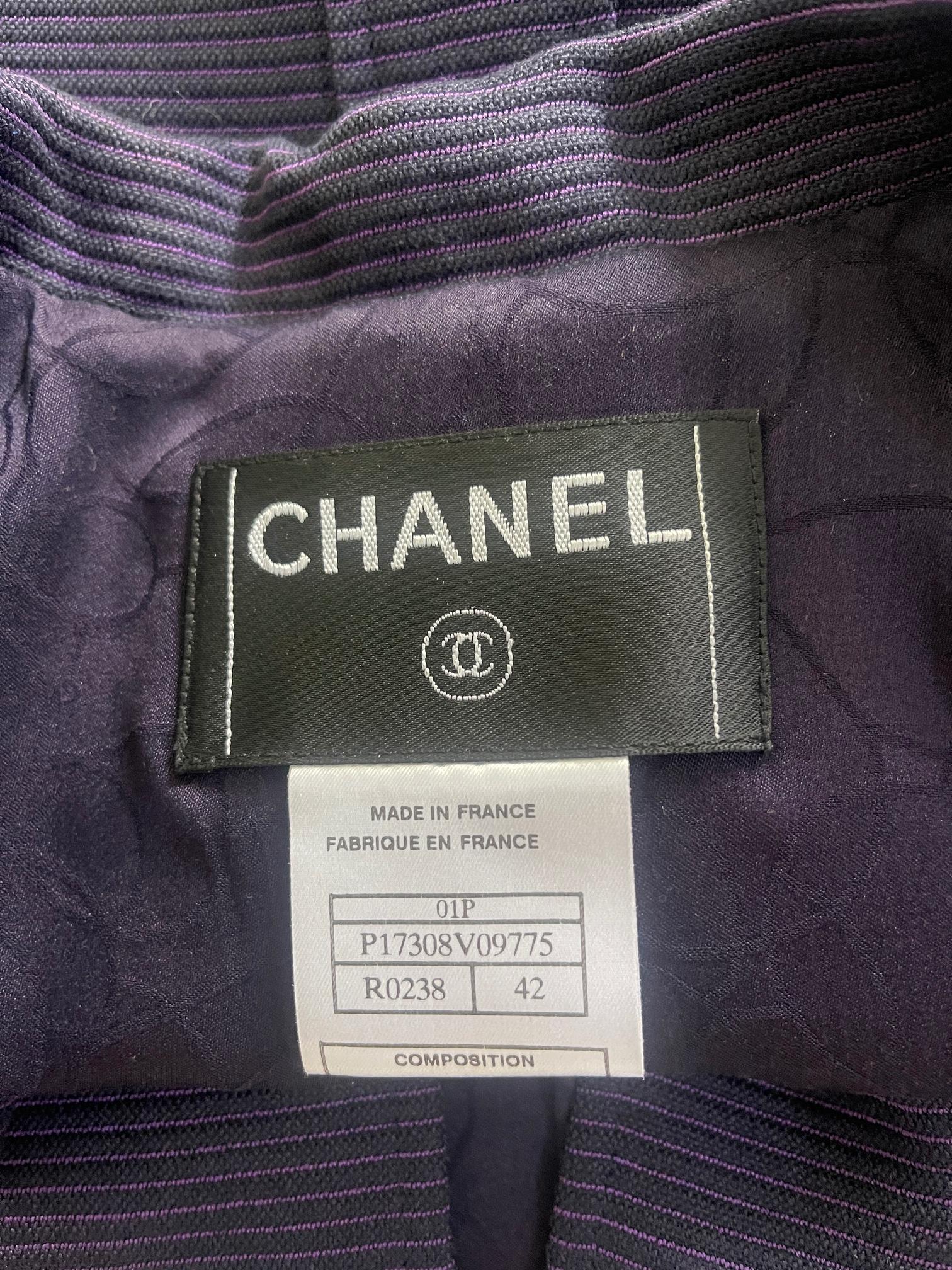 Women's 2001 Chanel Purple Jacket with Horizontal Stripes For Sale