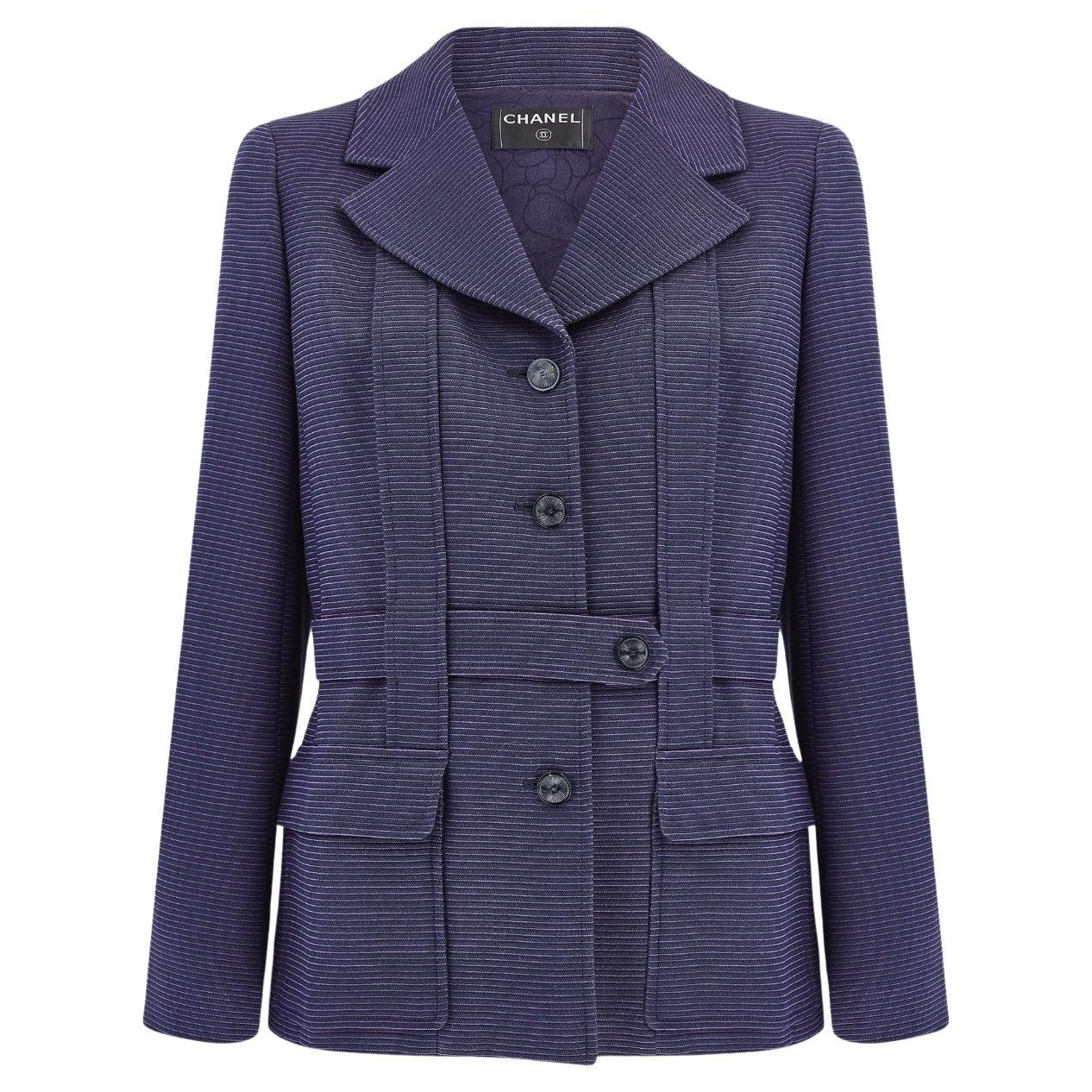 2001 Chanel Purple Jacket with Horizontal Stripes For Sale