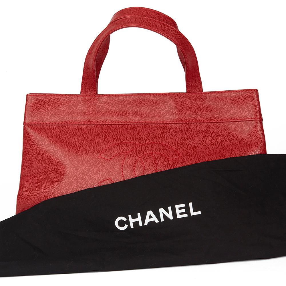 2001 Chanel Red Caviar Leather Timeless Tote 6