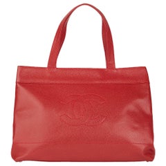 2001 Chanel Red Caviar Leather Timeless Tote