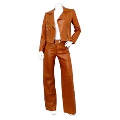 2001 Chanel Runway Brown Lambskin Leather Jacket & Pants Set