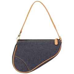 2001 Christian Dior Blue Denim Saddle Pouch