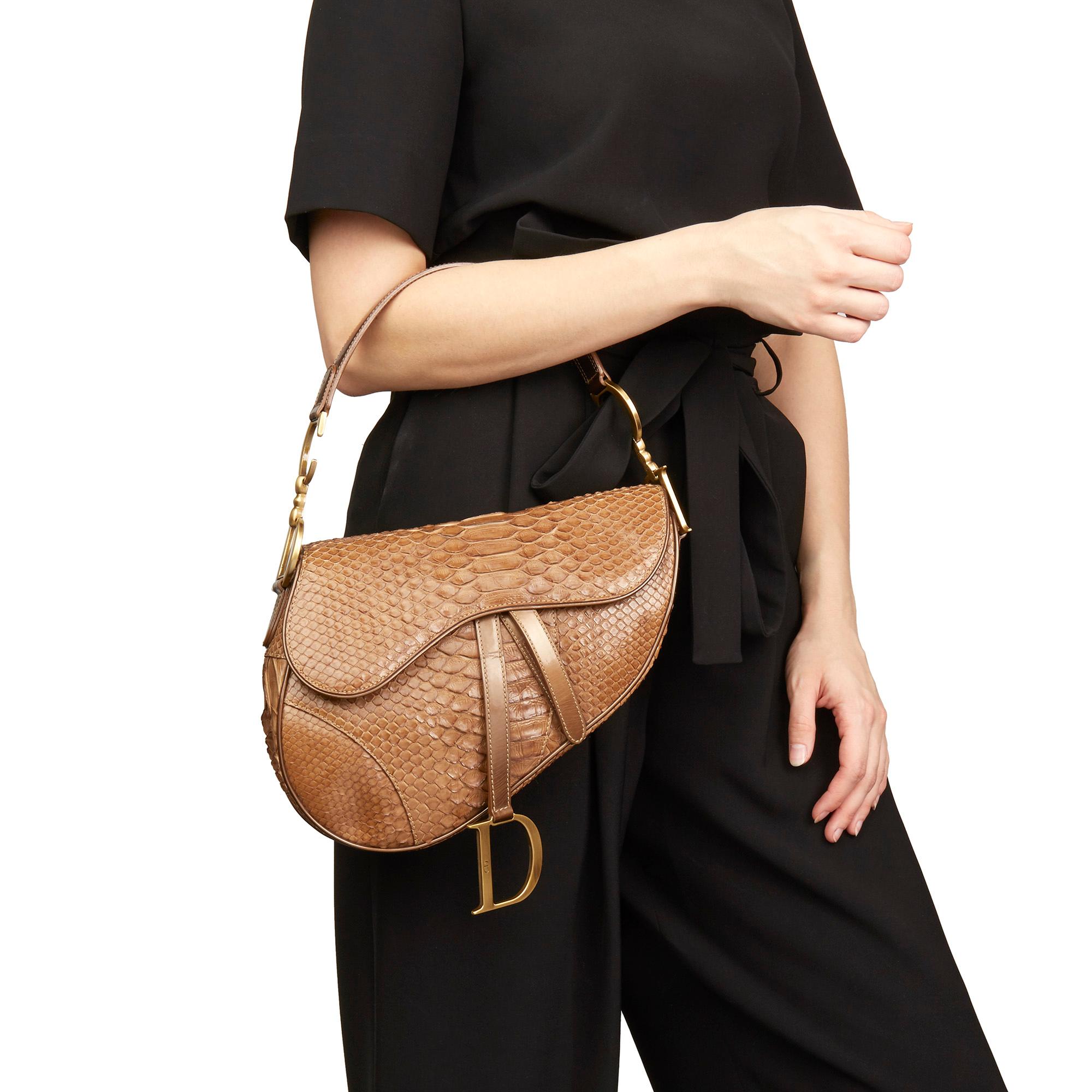 2001 Christian Dior Brown Python & Patent Leather Saddle Bag 5