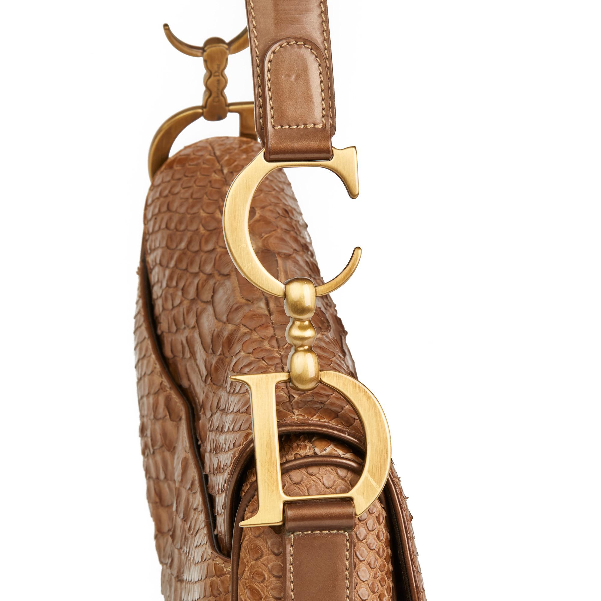 2001 Christian Dior Brown Python & Patent Leather Saddle Bag In Excellent Condition In Bishop's Stortford, Hertfordshire