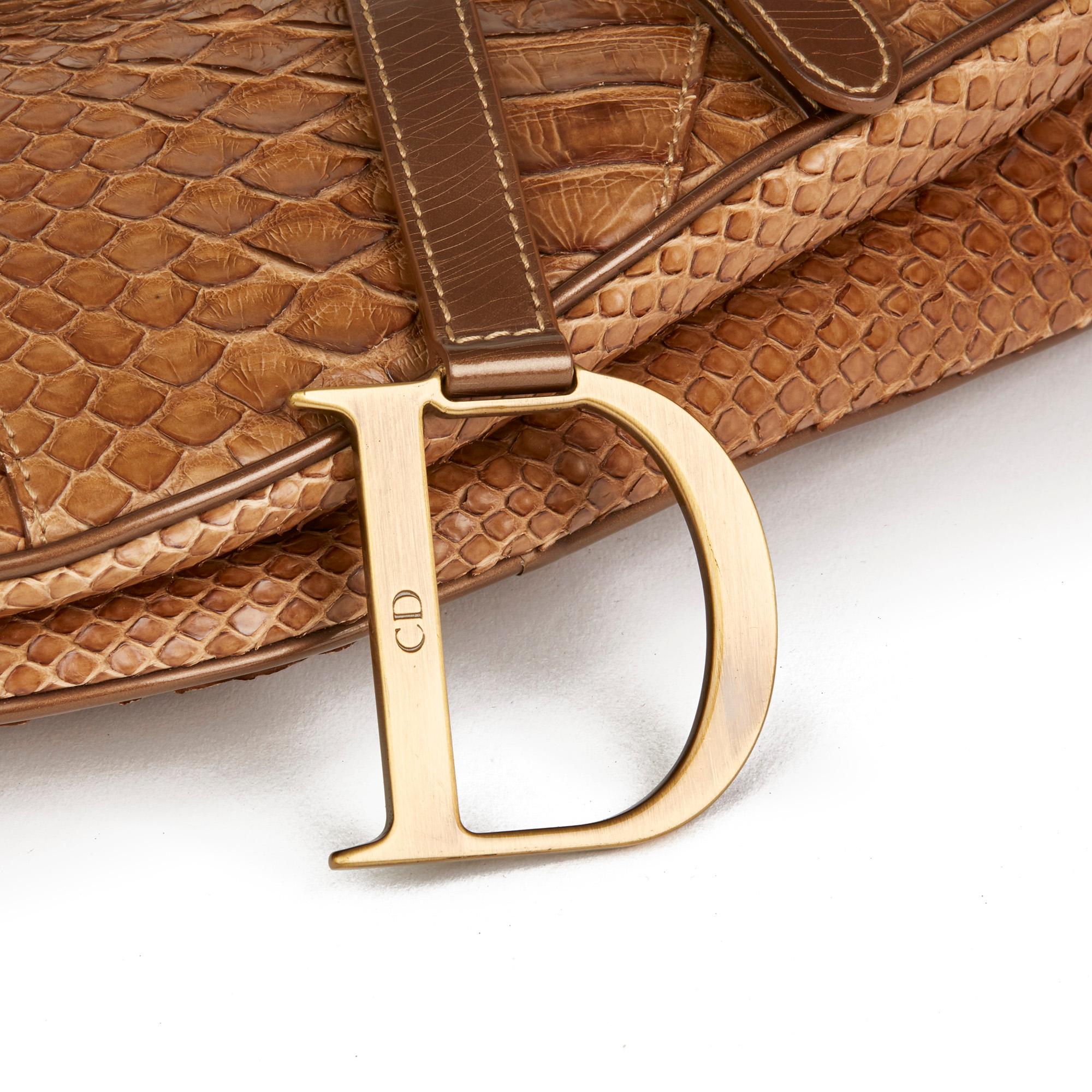 Women's 2001 Christian Dior Brown Python & Patent Leather Saddle Bag