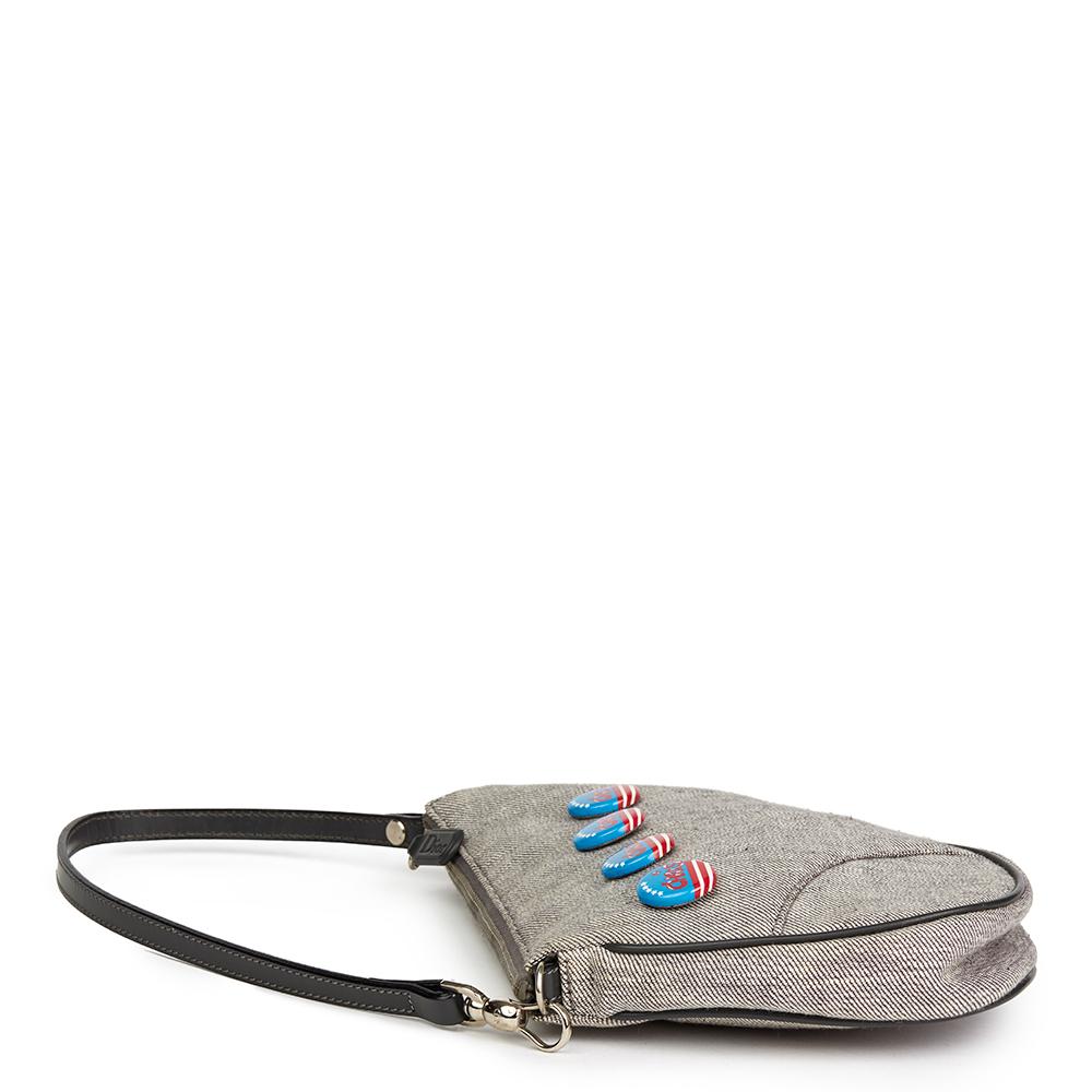 Gray 2001 Christian Dior Grey Denim Saddle Pouch
