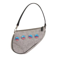 2001 Christian Dior Grey Denim Saddle Pouch