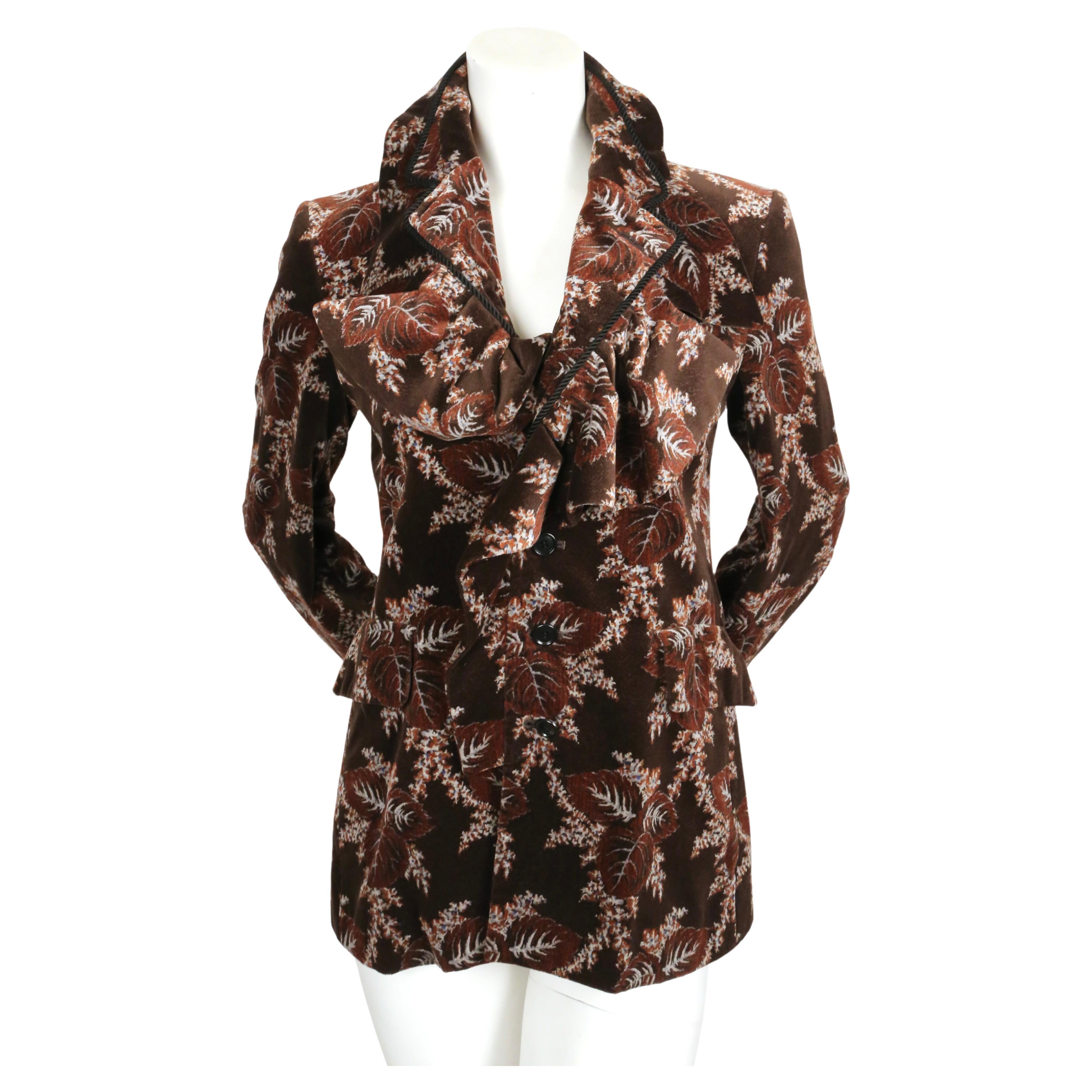 Beautiful floral velvet jacket with ruffled neckline designed by Rei Kawakubo for Comme Des Garcons dating to fall of 2001. This listing is for the jacket only however the matching skirt is available for sale. Size 'S'. Jacket measures
