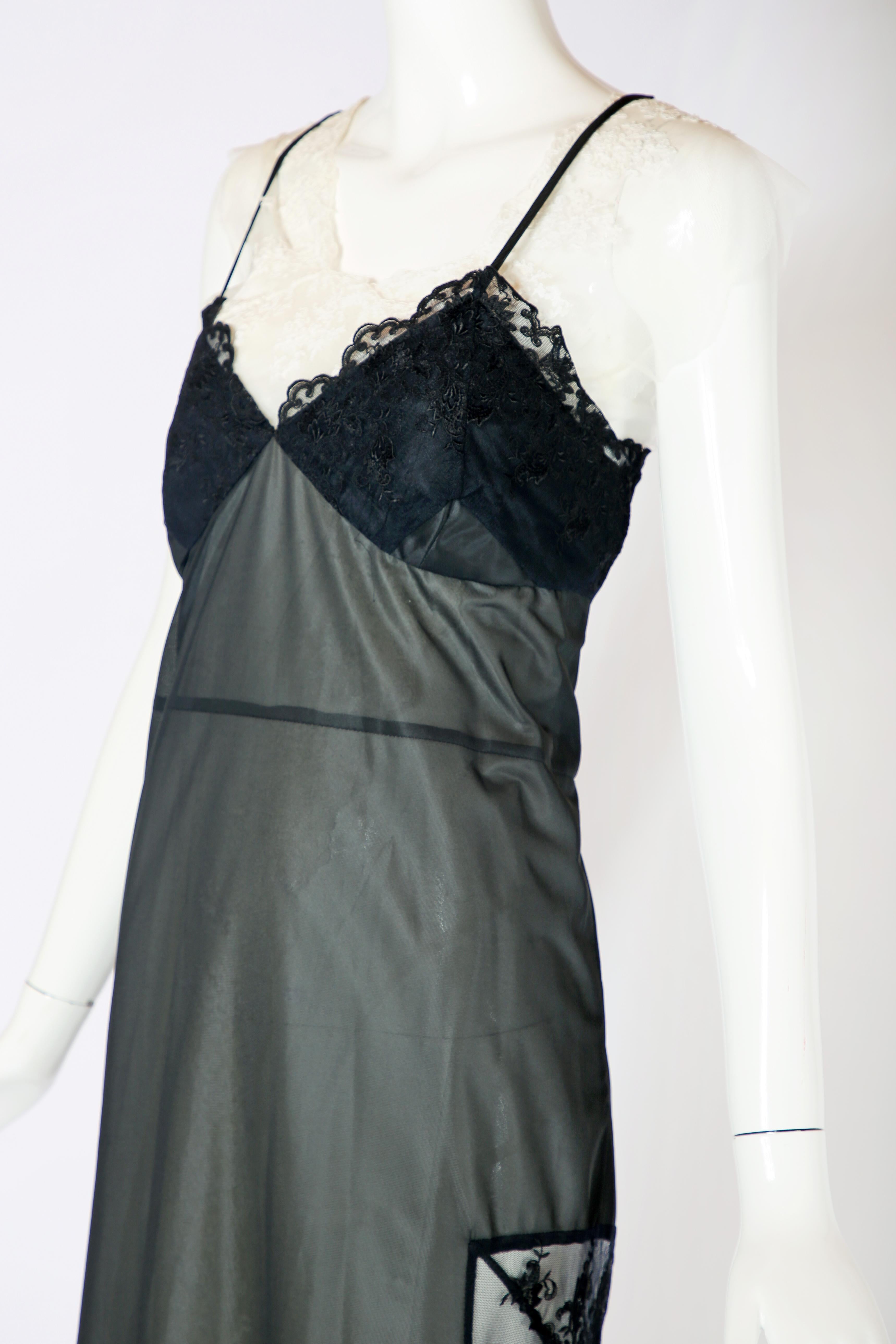 Black 2001 Comme Des Garcons Layered Lace Trim Slip Dress
