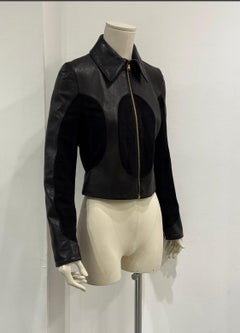 2001 Dolce & Gabbana cropped leather jacket with velvet panel inserts