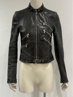 2001 Dolce & Gabbana multi zip faded distressed biker leather jacket