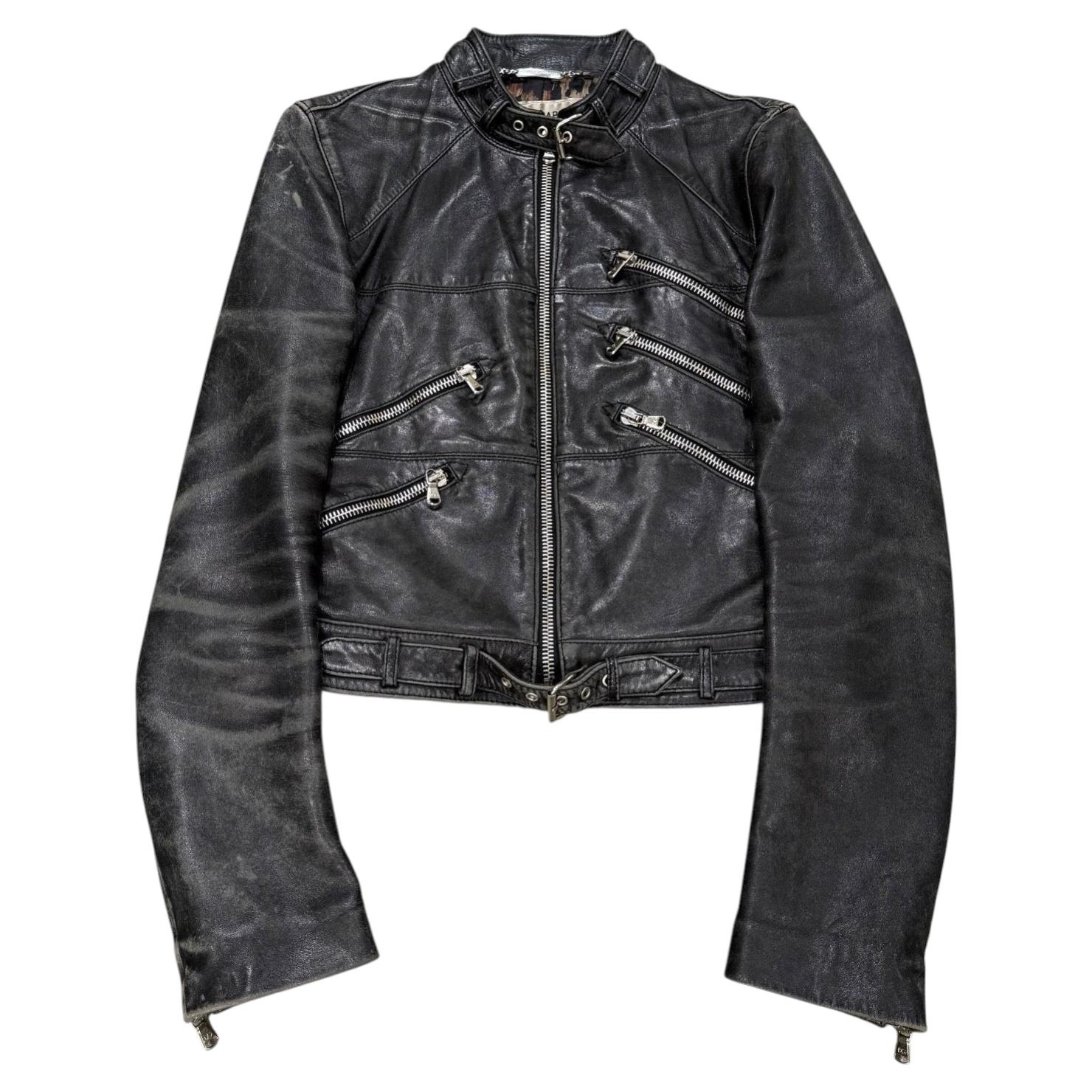 Pre-owned Dolce & Gabbana 2001 Multi Zip Faded Distressed Biker Leather Jacket In Black