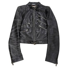 2001 Dolce & Gabbana multi zip faded distressed biker leather jacket