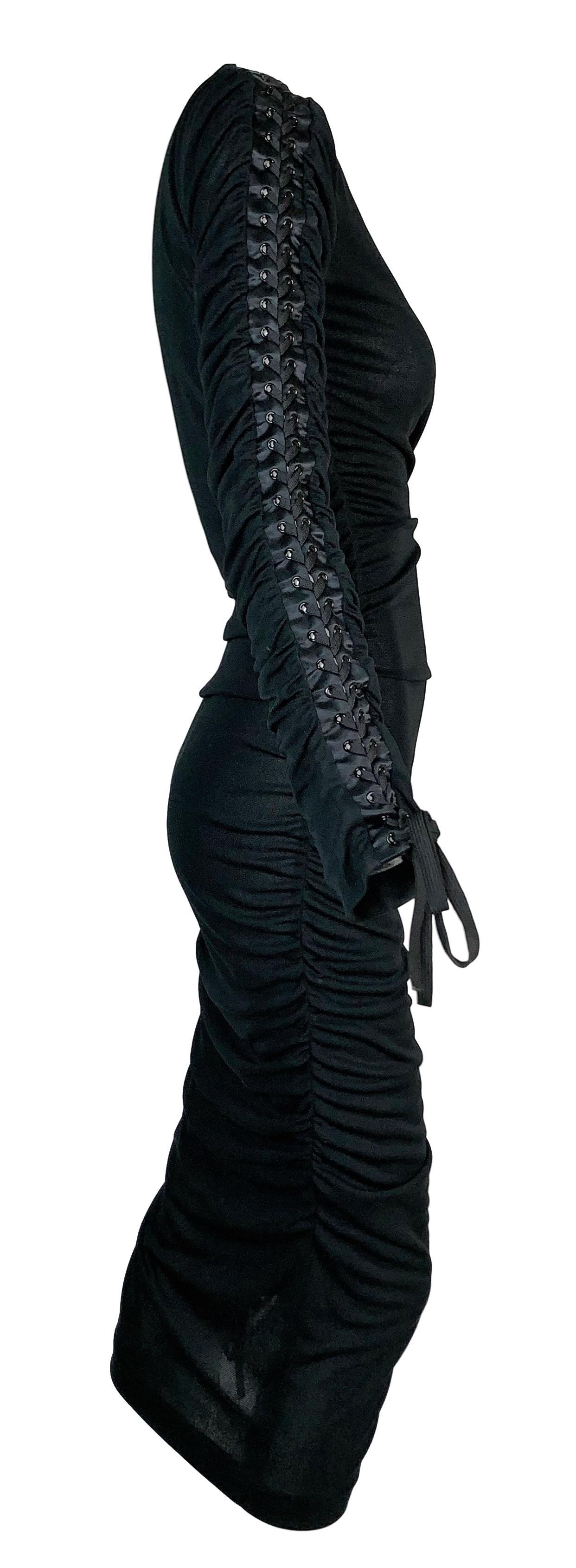 2001 Dolce & Gabbana Sheer Black Corset Ties One Arm Wiggle Dress In Good Condition In Yukon, OK