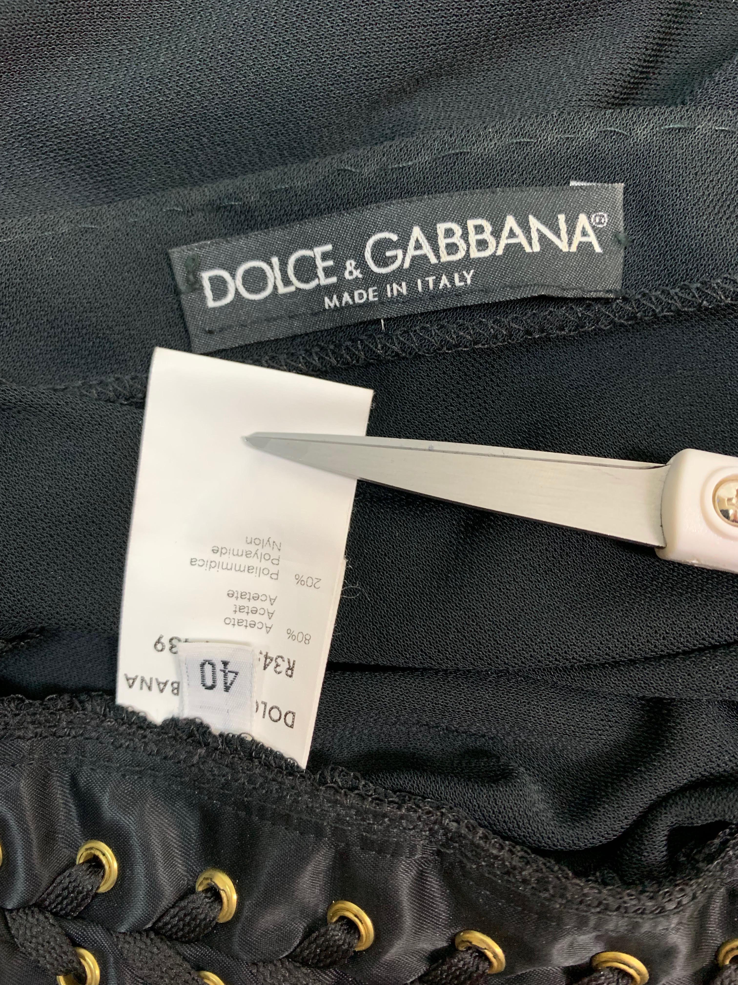 2001 Dolce & Gabbana Sheer Black Corset Ties One Arm Wiggle Dress 1