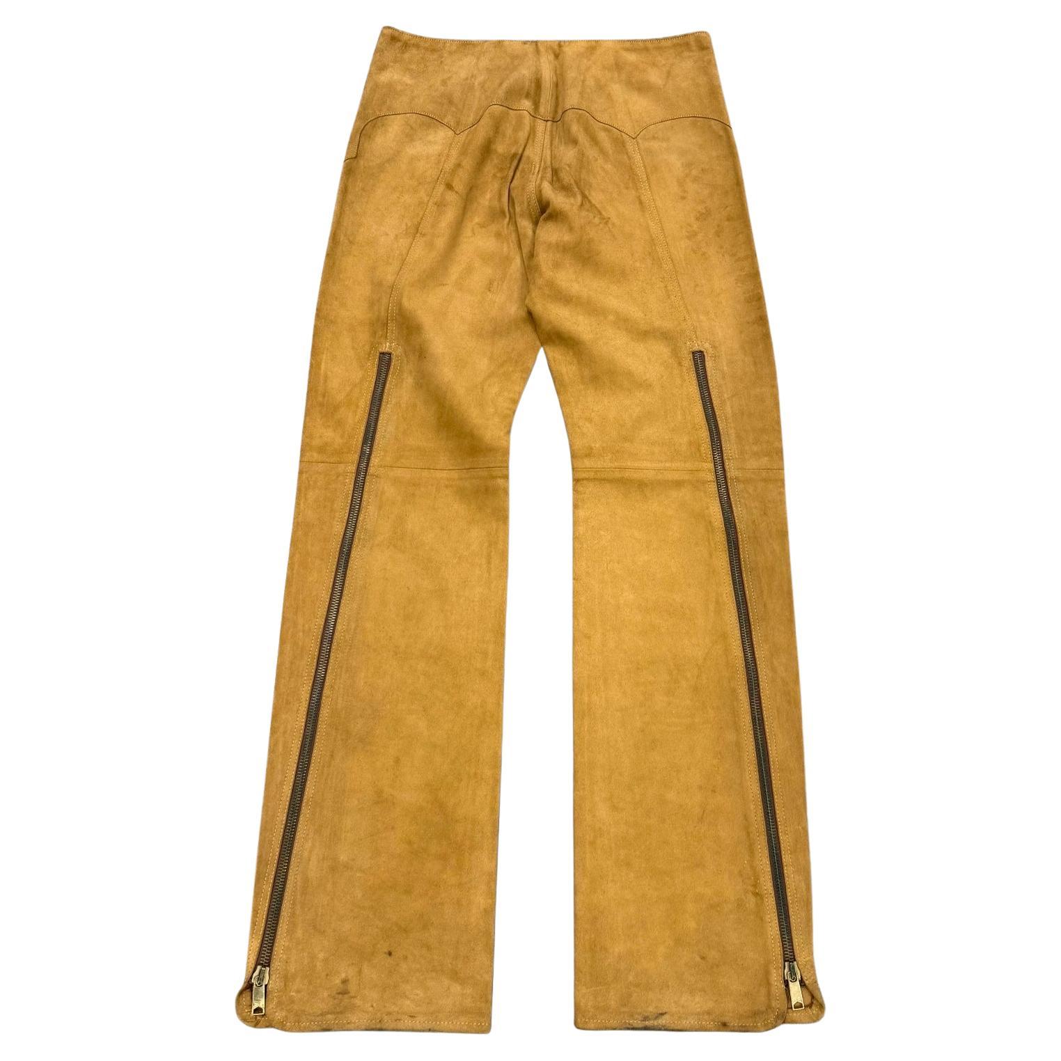2001 Dolce 
Gabbana pantalones de cuero con cremallera occidental de ante