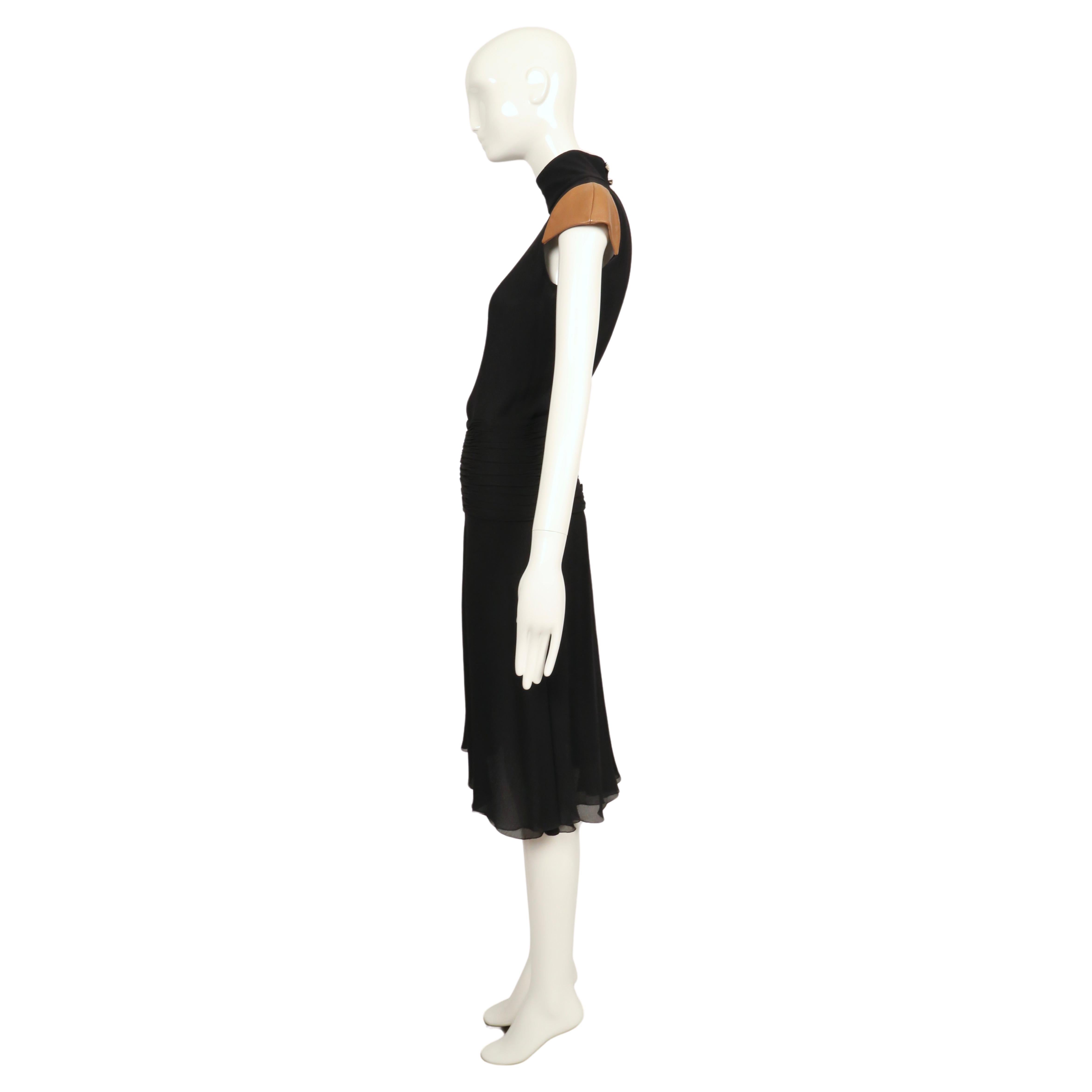 Women's or Men's 2001 GIANNI VERSACE COUTURE silk chiffon dress with leather cap sleeves For Sale