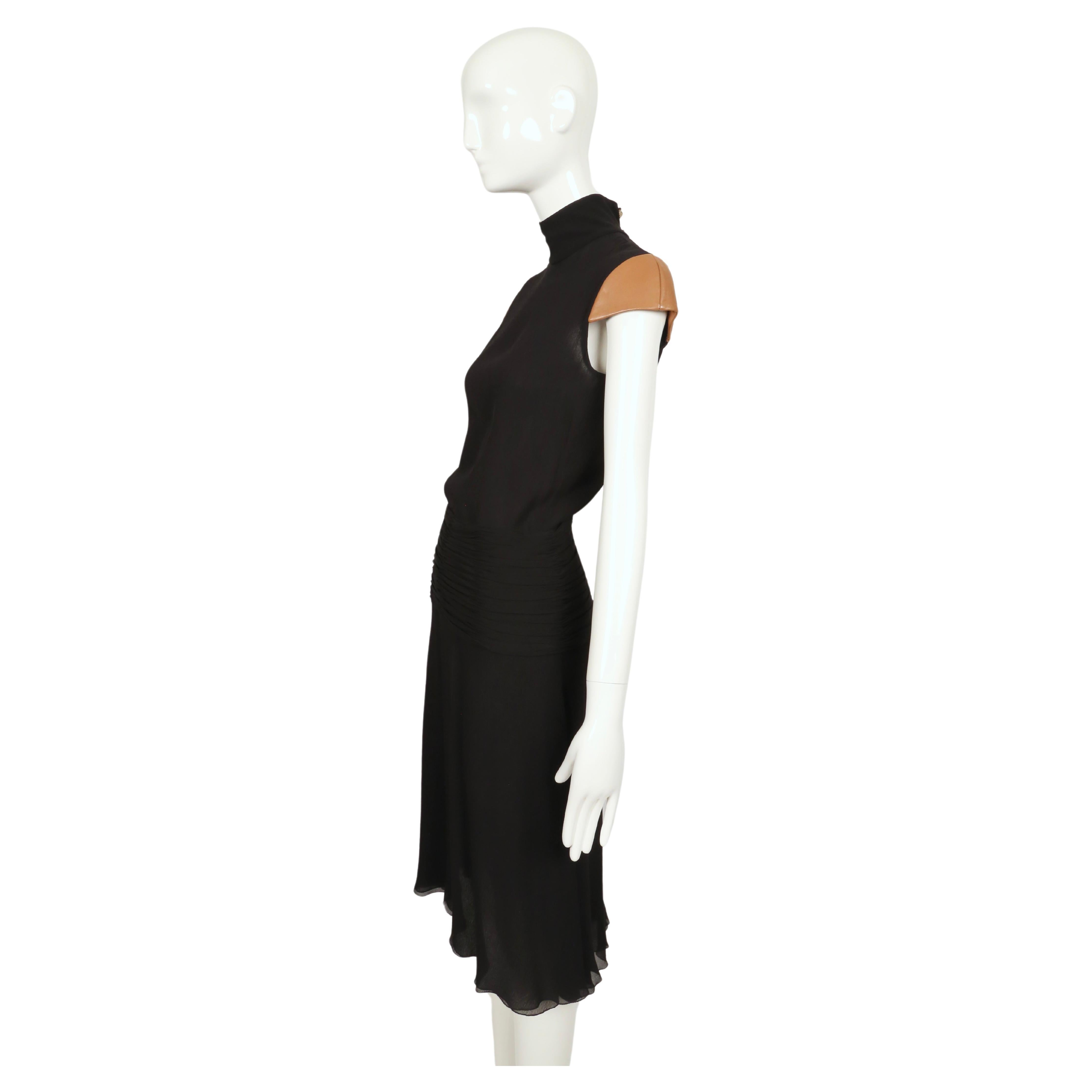 2001 GIANNI VERSACE COUTURE silk chiffon dress with leather cap sleeves For Sale 1