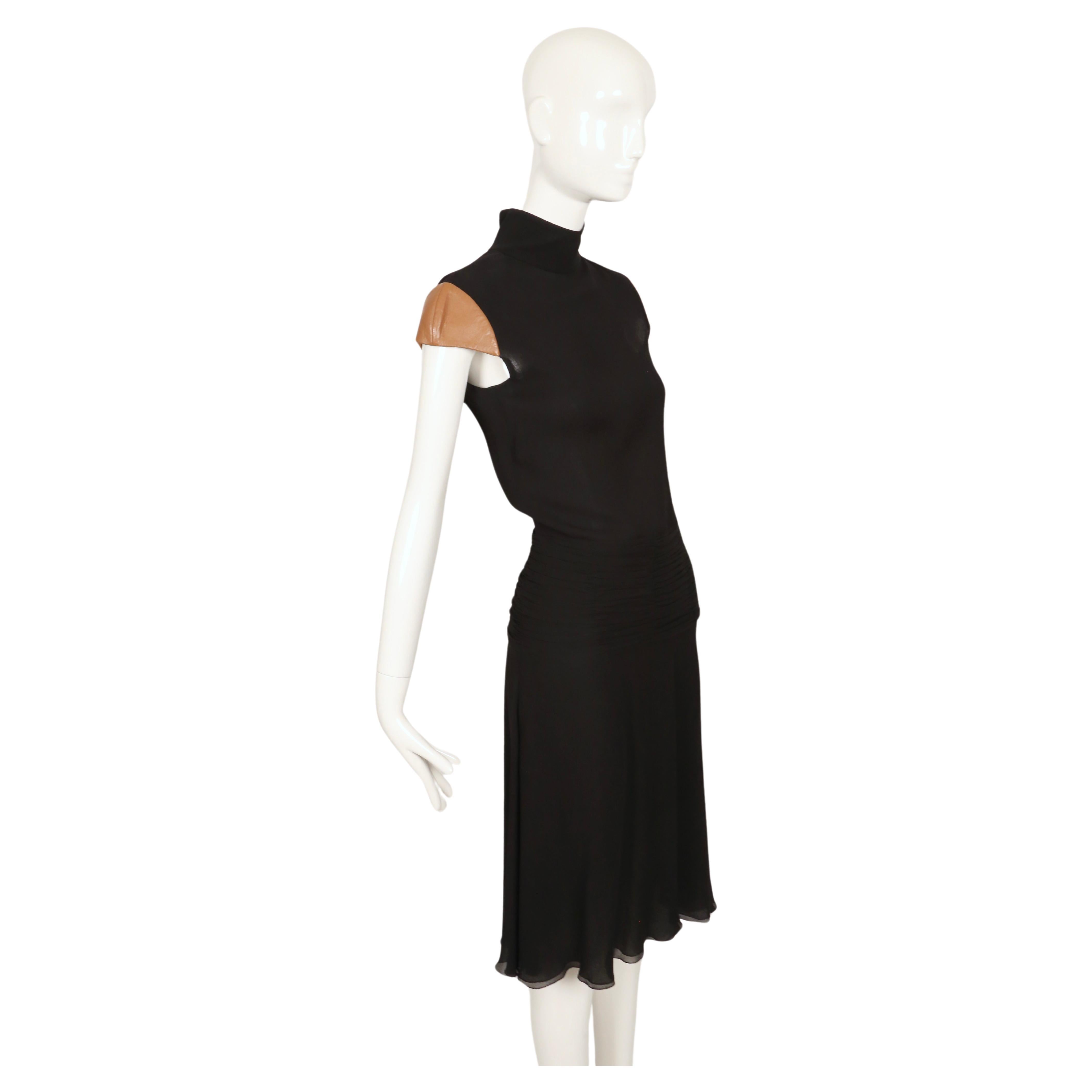 2001 GIANNI VERSACE COUTURE silk chiffon dress with leather cap sleeves For Sale 3