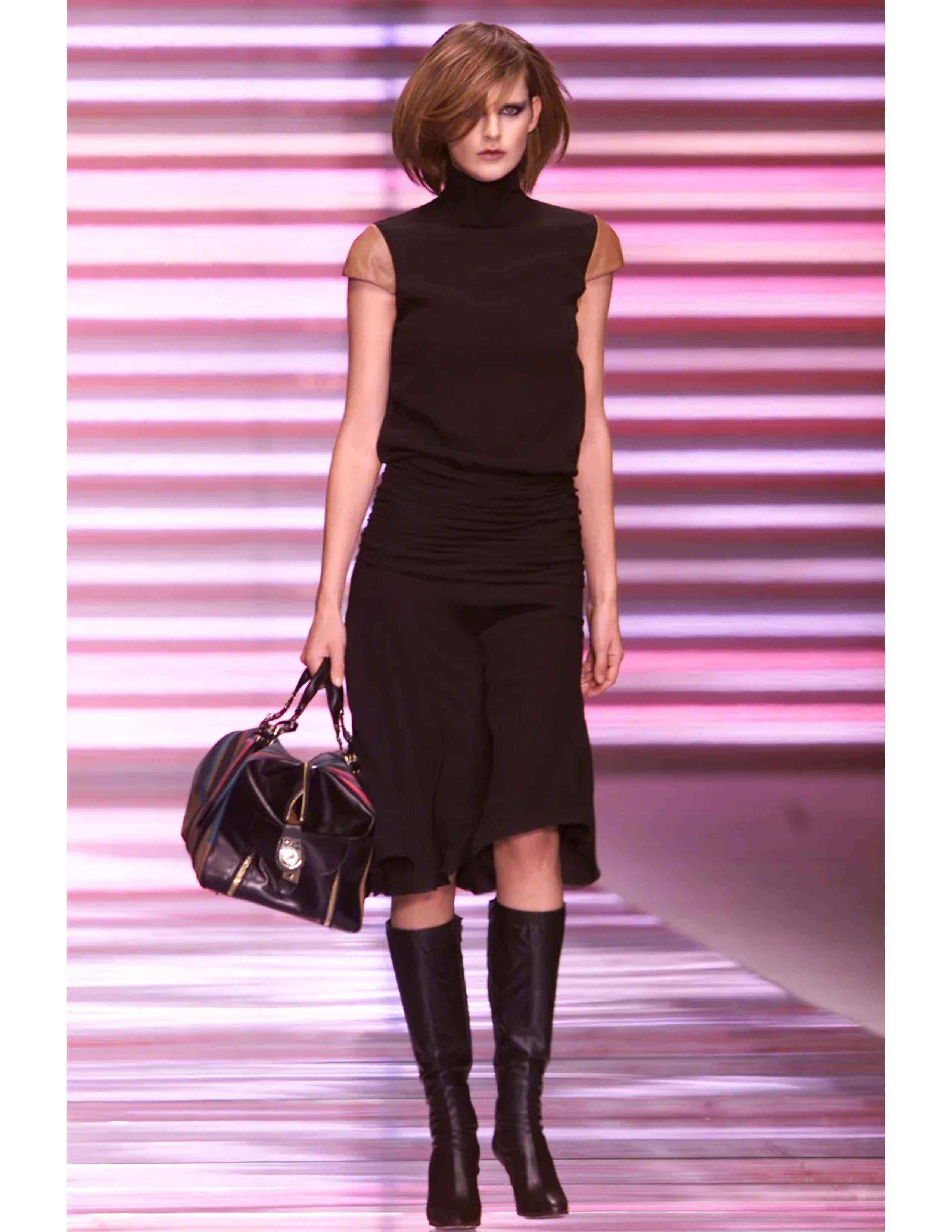 2001 GIANNI VERSACE COUTURE silk chiffon dress with leather cap sleeves For Sale 4