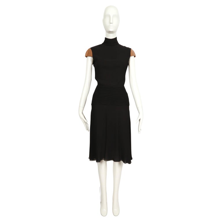 2001 GIANNI VERSACE COUTURE silk chiffon RUNWAY dress with leather cap  sleeves For Sale at 1stDibs