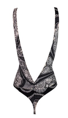 RARE Cruise 2004 Gucci by Tom Ford Bandana Print Plunging Swimsuit Bodysuit
