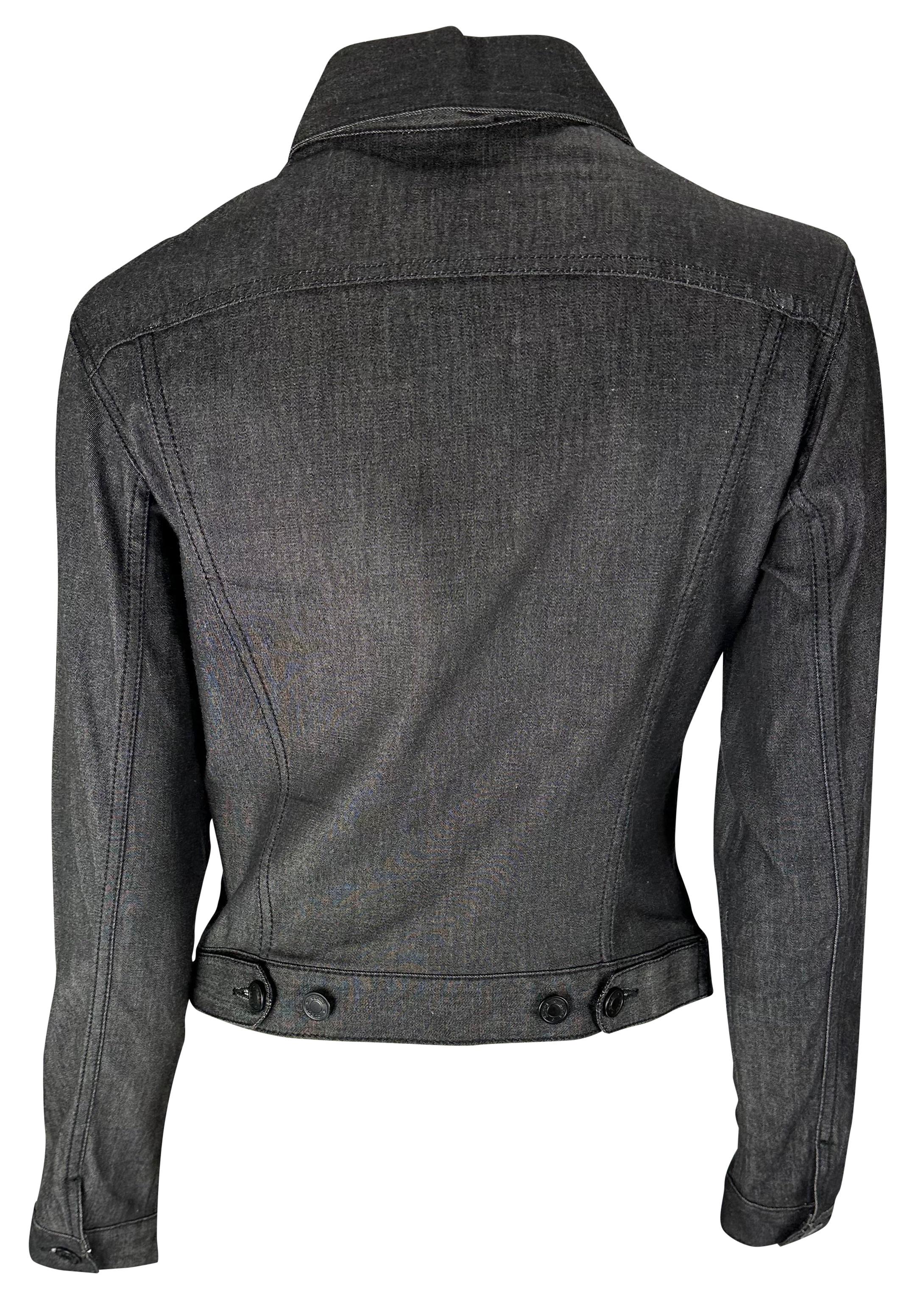 2001 Gucci by Tom Ford Black Stretch Denim Cotton Monochrome Jacket For Sale 1