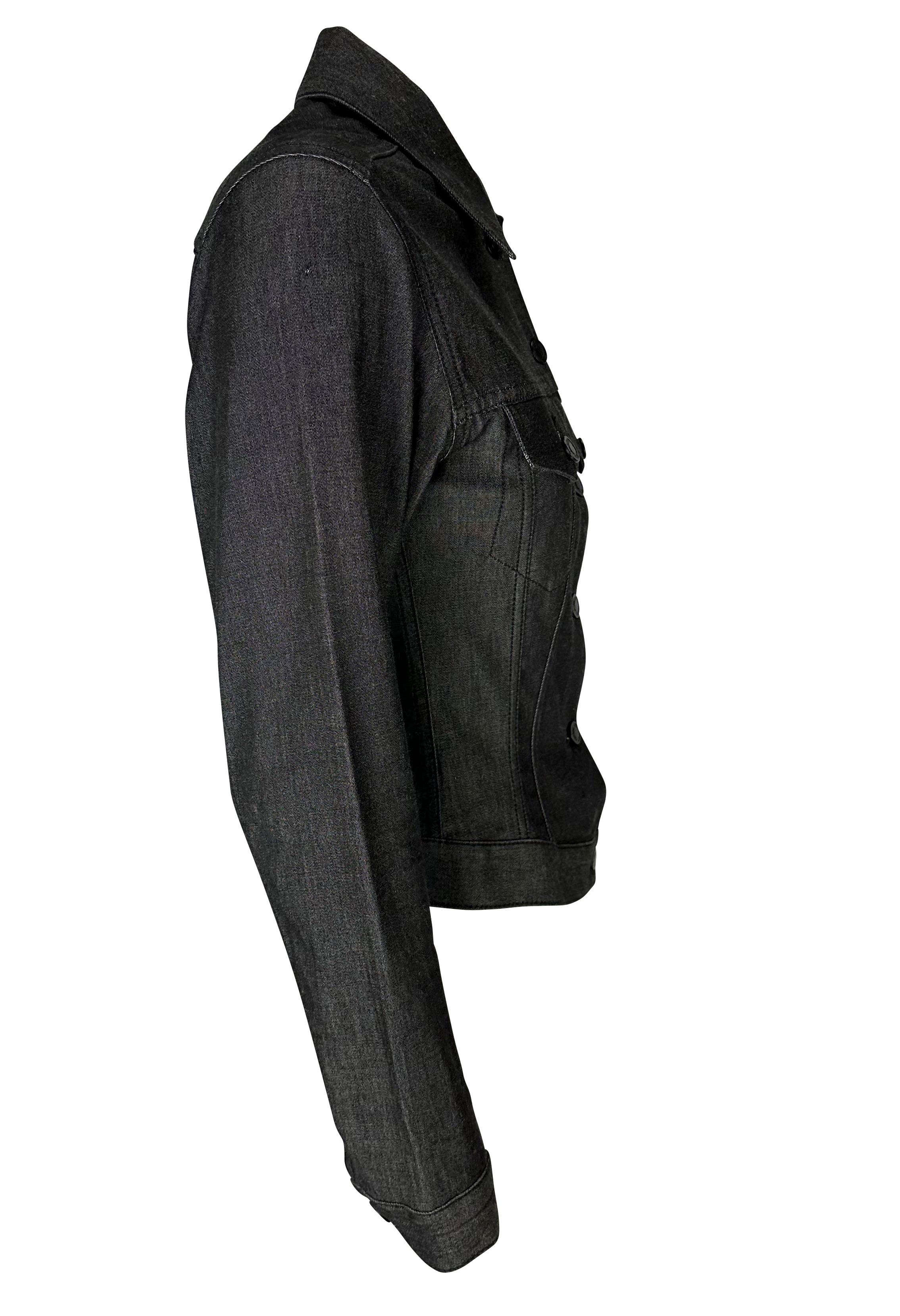 2001 Gucci by Tom Ford Black Stretch Denim Cotton Monochrome Jacket For Sale 2