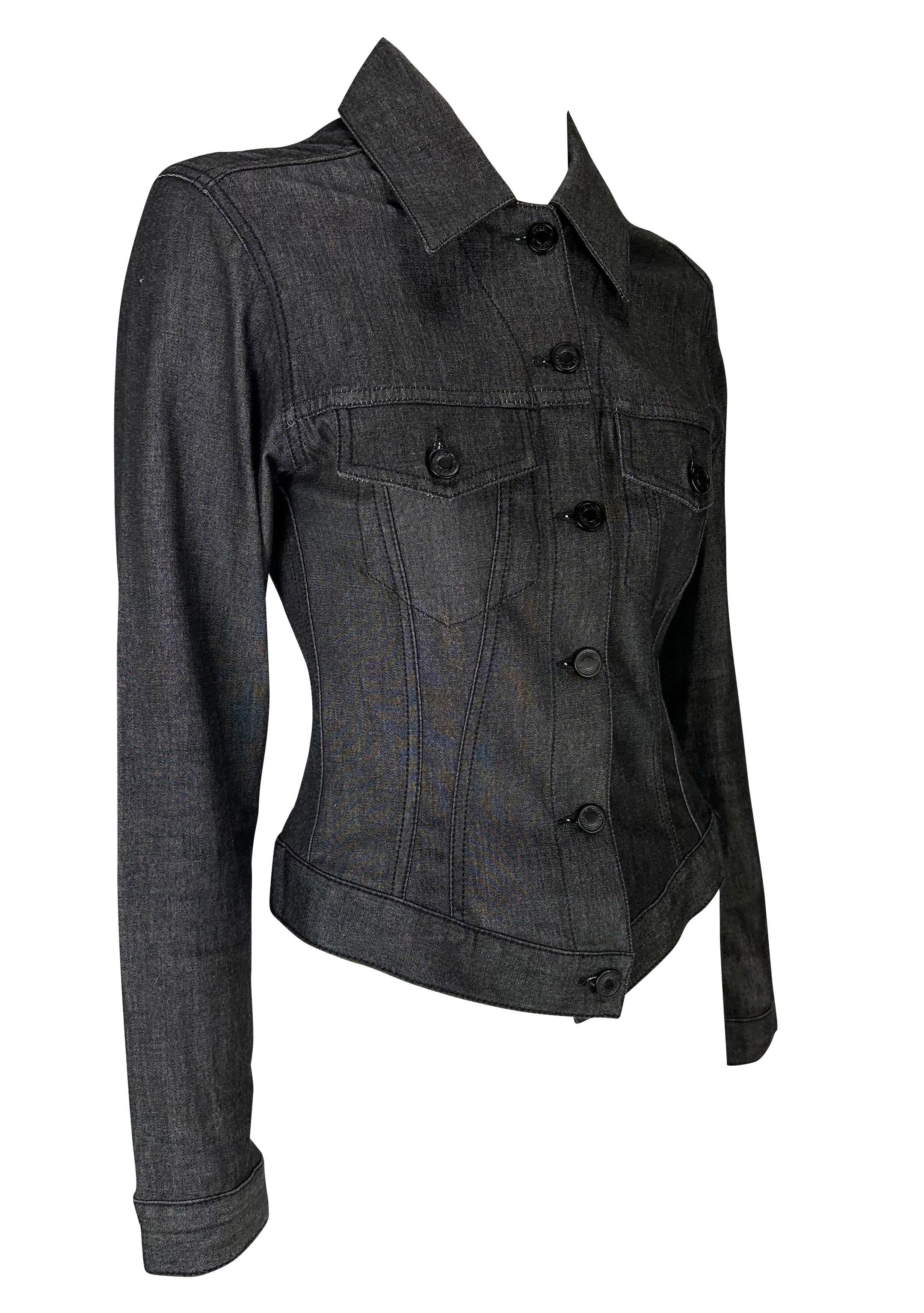 2001 Gucci by Tom Ford Black Stretch Denim Cotton Monochrome Jacket For Sale 3