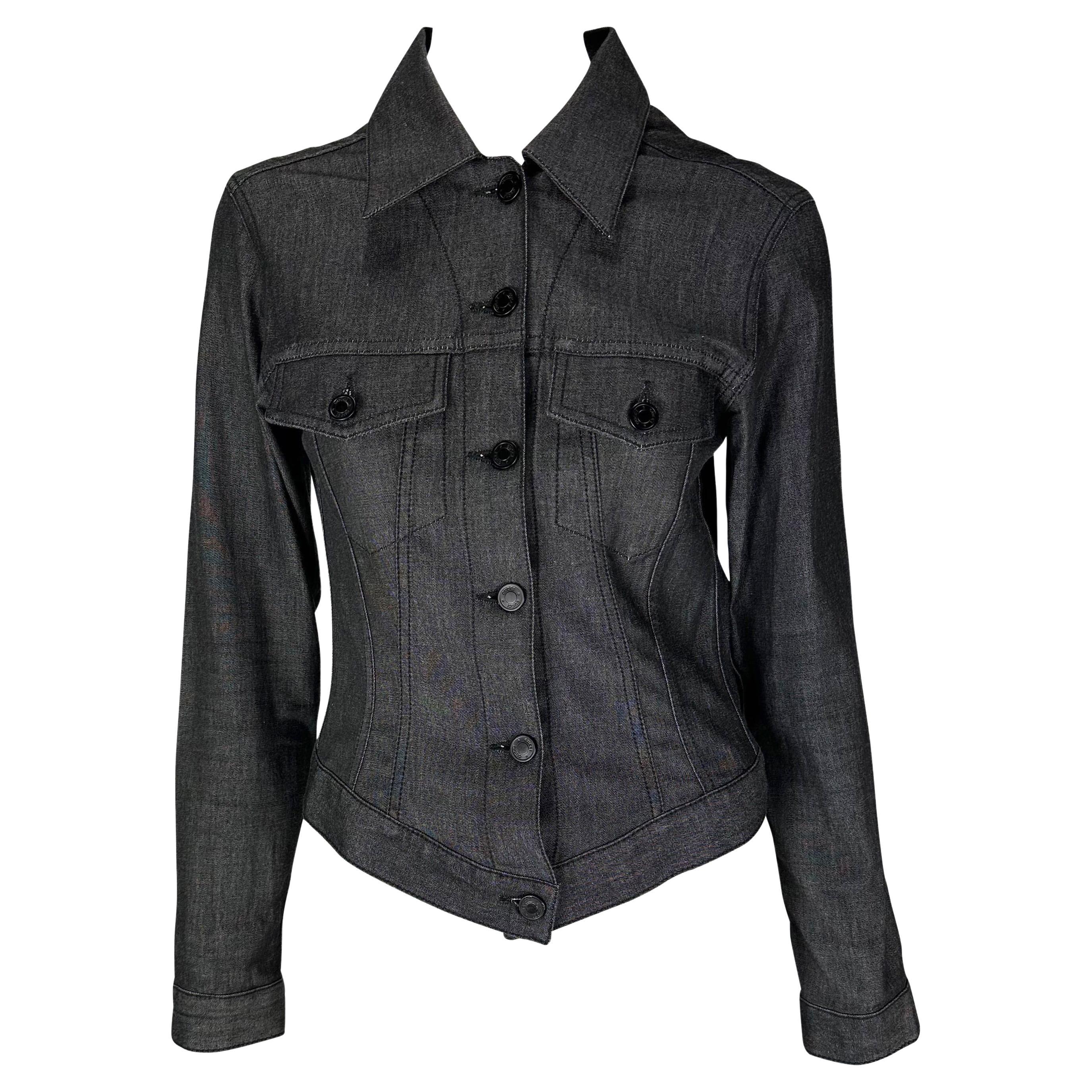 2001 Gucci by Tom Ford Schwarze Monochrome Jacke aus Stretch-Denim-Baumwolle im Angebot