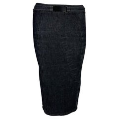 2001 Gucci by Tom Ford Dark Wash Denim Skirt with Metal Buckle