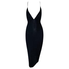 2001 Gucci by Tom Ford Plunging Black Strappy Bodycon Knit Midi Dress
